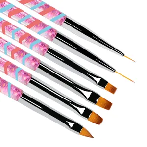 Horizontal Stripe Design Pink Sequin Liquid Acrylic Handle Kolinsky Nail Acrylic Art Brush Set Painting UV Gel Liner Nail Brush