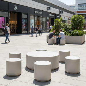 Conjunto de Mesa y Banco Redondos de GRC Ecológicos y Modernos para Exteriores, para Parques y Centros Comerciales, 1 Plaza - Product Image 2
