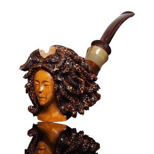 Hand Carved Briarwood Pipe Medusa Snake Woman Design Antique Style Solid Wood Filter Tobacco Pipe Smoking Accessory - Product Image 4
