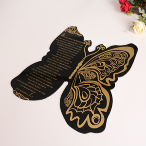 Delicate Butterfly Shaped Acrylic <strong>Cards</strong> Spanish Style Wedding Invitation Black Mirror Acrylic With One Foil Text - Product Image 4