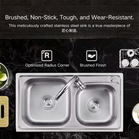 Évier double de comptoir en acier inoxydable brossé épaissi, fait main, moderne et de qualité supérieure |   Évier de cuisine intégré pour le lavage de la vaisselle