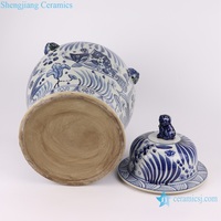 RZKY37 Vase en porcelaine bleu et blanc dynastie Yuan Jingdezhen peint à la main motif de poisson Lion pots de gingembre en céramique à couvercle