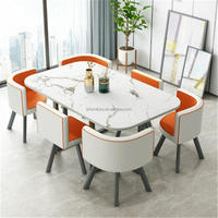 Ensemble de table à manger de restaurant moderne de luxe en bois et métal, 6 chaises, couleur et forme personnalisables, durable, écologique, pour l'école