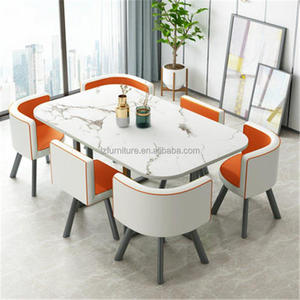 Ensemble de table à manger moderne en bois et métal de luxe, 6 places, tables avec chaises, meubles de salon, ensembles de meubles de restaurant, chaises - Product Image 4