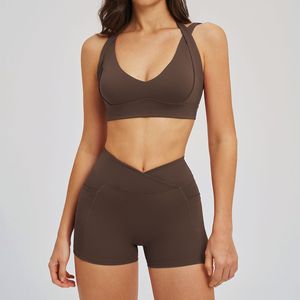 PASUXI Conjunto de Ropa de Gimnasio y Ropa Deportiva de Bra y Shorts de Yoga Halter Top Corto Ajustado y Pantalones Casuales de Fitness - Product Image 3