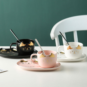 Tazza <span class=keywords><strong>da</strong></span> <span class=keywords><strong>Caffè</strong></span> in Ceramica <span class=keywords><strong>con</strong></span> Gatto Carino, Set <span class=keywords><strong>con</strong></span> Vassoio, Set per Colazione in Porcellana, Tazza <span class=keywords><strong>da</strong></span> <span class=keywords><strong>Caffè</strong></span> <span class=keywords><strong>con</strong></span> Set di Piattini per Dessert, Tazze <span class=keywords><strong>con</strong></span> Gatto - Product Image 5