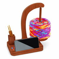 Soporte Moderno de Madera para Hilos con Ranura de Almacenamiento y Soporte para Teléfono, Organizador de Escritorio para Herramientas de Ganchillo y Tejido