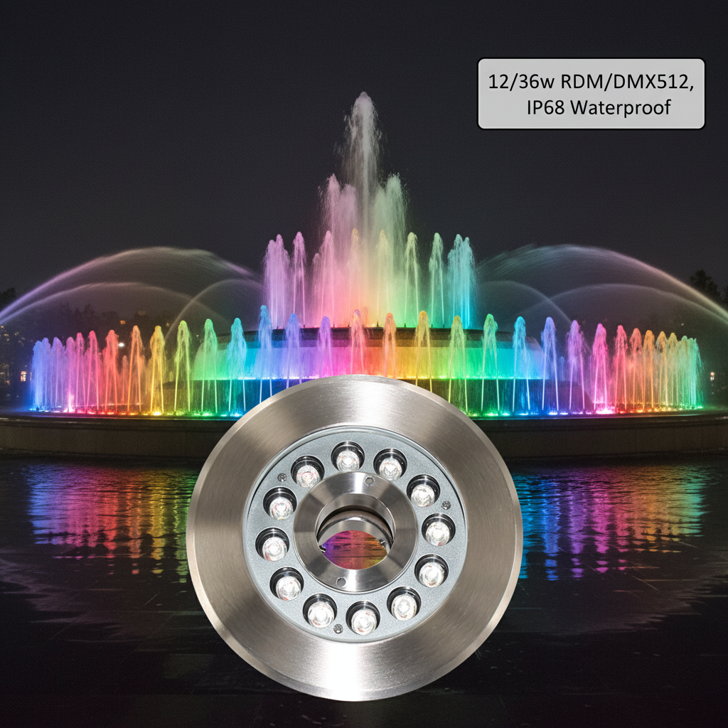 IP68 Waterproof Stainless Steel RGB DMX Music Dancing Water Jet Lighting LED Swimming Pool Fountain Underwater Lights 2700-6500K
