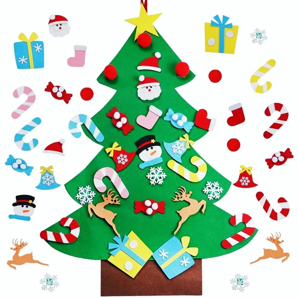 QAKGL decorazione di natale regali fai da te feltro albero da parete di natale con Set di ornamenti per bambini