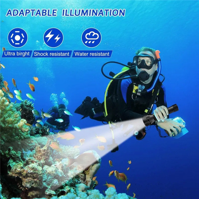 T6 Underwater Diving Rechargeable Dimming Led Flashlight for Diving Swimming Emergency Hiking Fishing Patrol