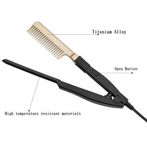 Hair Straightener Comb Gold V-Shaped Styling Tool For Straight And Curly Hair Wired Fast Heating - Product Image 4