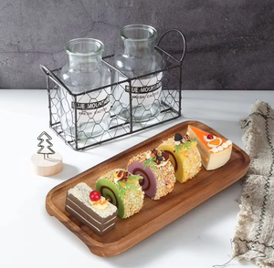 Acacia <strong>Wood</strong> Square Serving Tray Rectangle Pattern Wooden Dinner Dish <strong>Plates</strong> for Food Appetizer in Restaurants Parties - Product Image 5