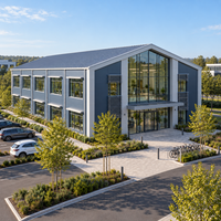 Bâtiment à deux étages en acier EN S355, structure commerciale pour bureaux, commerces et salles d'exposition avec panneaux sandwich PIR