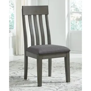 现代板条靠背19英寸餐厅椅子一套2把灰色厨房织物软垫木椅