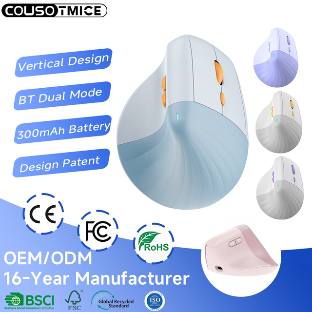 OEM Rechargeable Bluetooth Dual Mode Wireless Ergonomic Mouse Lift Office Quite Click Computer Mice Vertical Mouse for PC Laptop