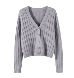 <span class=keywords><strong>Cardigan</strong></span> da donna in maglia a coste verticali <span class=keywords><strong>arancione</strong></span> ruggine, scollo a V, abbottonato, a maniche lunghe, corto, per l'autunno inverno e il look quotidiano a strati - Product Image 3