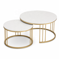 Meuble d'armoire de luxe pour salon en acier inoxydable et or brillant avec dessus en marbre Meuble TV et table basse