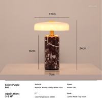 Lampe de table LED en marbre moderne et flexible à commande tactile, fonctionnant sur batterie, pour salon