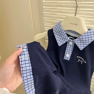 Vestito Estivo Senza Maniche per <span class=keywords><strong>Bambina</strong></span> 2026 Nuovo Abito da Principessa con Fiocco Carino Stile <span class=keywords><strong>Polo</strong></span> Gilet a Pieghe a Quadri - Product Image 3