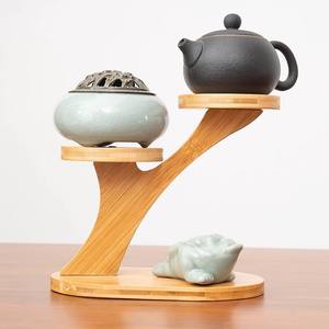 Nanzhu petit support antique en bois massif pour service à thé ornements stockage multicouche mur et présentoir pour la décoration du salon - Product Image 4