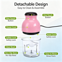 Mini hachoir électrique portable, appareil de cuisine, mixeur, préparateur de purée, lame en acier inoxydable, commande par bouton-poussoir, 250W, plastique