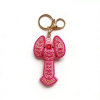 Nouveau porte-clés créatif en alliage avec pendentif représentant des créatures marines, coquillages, homard, crabe, perles roses et décapsuleur, vente en gros pour femme