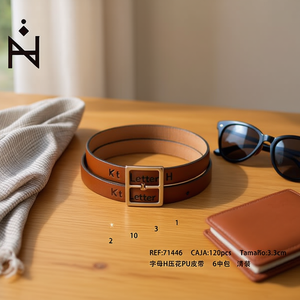 Cintura in PU con lettera H in rilievo, larghezza 3,3 cm, fibbia a scatola, accessorio casual alla moda per donna e uomo - Product Image 3