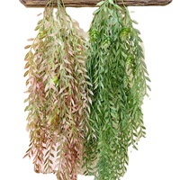 Plante artificielle suspendue, simulation de vigne avec feuilles dégradées vert-rose, feuillage superposé de fleurs de chouette, décoration murale intérieure pour la maison