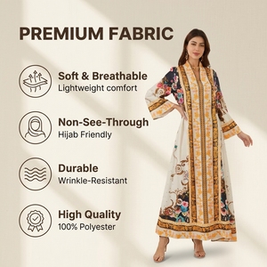 Collection Boutique Abaya Imprimée Florale Baroque en Polyester à Manches Longues Maxi Vintage Légère pour les Tenues de Vacances et les Occasions Spéciales - Product Image 5