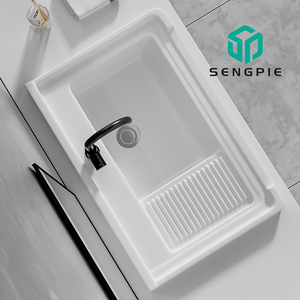 Lavabo in ceramica moderno a foro singolo <span class=keywords><strong>con</strong></span> <span class=keywords><strong>lavatoio</strong></span> in ceramica e <span class=keywords><strong>lavatoio</strong></span> rettangolare in pietra da appoggio per <span class=keywords><strong>bagno</strong></span> - Product Image 3