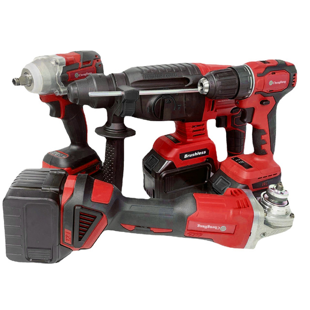 OEM Customizable 4-Piece Electric Angle Grinder Hammer Drill Set Brushless Lithium Battery Hard Case Impact Wrench Household Use