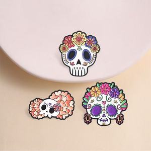 Broche Calavera en alliage de zinc émaillé, motif fleur et squelette en sucre, pour la Journée des Morts mexicaine, accessoire de costume d'Halloween - Product Image 2