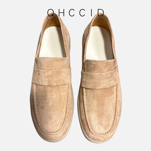 QHCCID Mocassins en daim pour hommes, à enfiler, décontractés, à talon bas, légers, couleur unie, marron, abricot, café, jeunesse, 18-40 - Product Image 1