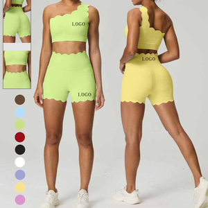Conjunto de Yoga Transpirable de Encaje Sólido, Sujetador de Un Hombro y Pantalones Cortos de 2 Piezas, Ropa Deportiva para Mujer, Spandex/Nylon - Product Image 1