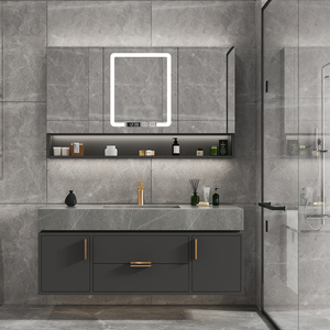 Mueble de <span class=keywords><strong>baño</strong></span> de lujo clásico, 2 cajones, 2 puertas, tocador de <span class=keywords><strong>baño</strong></span> <span class=keywords><strong>con</strong></span> encimera de piedra sinterizada y <span class=keywords><strong>armario</strong></span> <span class=keywords><strong>con</strong></span> <span class=keywords><strong>espejo</strong></span> - Product Image 1