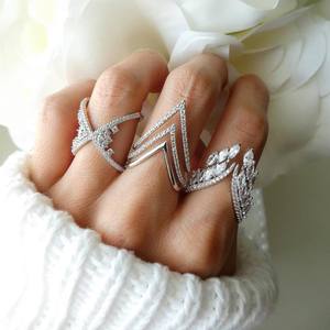 Anneau ouvert en cristal CZ avec feuilles torsadées et strass, style coréen, pour <span class=keywords><strong>femme</strong></span>, ange - Product Image 4
