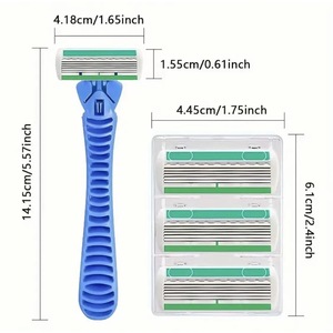 Manual <b>Razor</b> Six Blade Stainless Steel For Men Face Shaving Beard Trimmer Blue Handle - Product Image 2