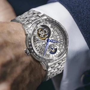 PINDU P6637 Full Diamond Series Manual <b>Mechanical</b> Movement Stainless Steel Men's Luxury Fashion <b>Watch</b> with 3BAR Water Resistance - Product Image 2