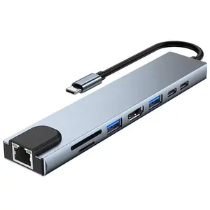 USB C רכזת 8 ב 1 סוג C 3.1 כדי 4K מתאם עם RJ45 SD/TF כרטיס קורא פ"ד תשלום מהיר עבור MacBook מחשב נייד מחשב