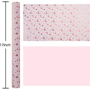 Pink Star Gift <b>Wrap</b> <b>Paper</b> 17 In X 32.8 Ft Reversible For Birthday Valentine Mothers Day Craft Use - Product Image 4
