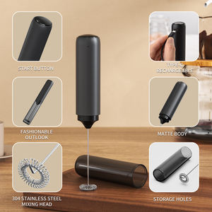 Espumador de <span class=keywords><strong>Leche</strong></span> Portátil Sanitario con Tapa de Almacenamiento Ventilada, Batidor de Café Manual Tipo-C, Varilla Eléctrica Silenciosa para Espumar <span class=keywords><strong>Leche</strong></span> para Viajes - Product Image 2