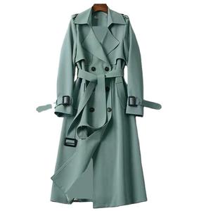 Manteau <span class=keywords><strong>trench</strong></span> long pour <span class=keywords><strong>femme</strong></span> en <span class=keywords><strong>kaki</strong></span> de haute qualité, vente en gros, automne-hiver, surdimensionné, logo personnalisé, double boutonnage - Product Image 2