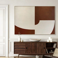 Grande peinture murale Wabi Sabi de couleur neutre, beige et terre cuite, art mural minimaliste, texture brune, peinture à l'huile abstraite géométrique