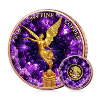 Vente en gros usine Pièce commémorative plaquée or 5 OZ .999 en cuivre pur fin, avec relief cristallin Angel de la Libertad du Mexique