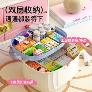 Portable Large Capacity Double Layer Plastic Medicine Storage Box With Dividers Cute Cat Design For Home Use - Product Image 3
