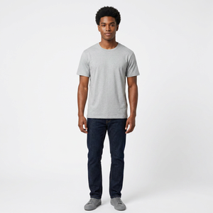 Camiseta de Manga Corta Gris Lisa para Hombre, 100% Algodón, Cuello Redondo, Corte Regular, Ropa Casual - Product Image 1
