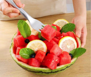 Fourchette à pastèque 2-en-1 S343 en acier inoxydable à double tête, pour couper et servir les fruits, vente en gros - Product Image 4