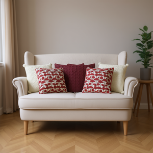 Ensemble de housses de coussin décoratives SOGA, rouge et blanc, en bouclette, carrées, pour canapé de salon, style traditionnel - Product Image 2