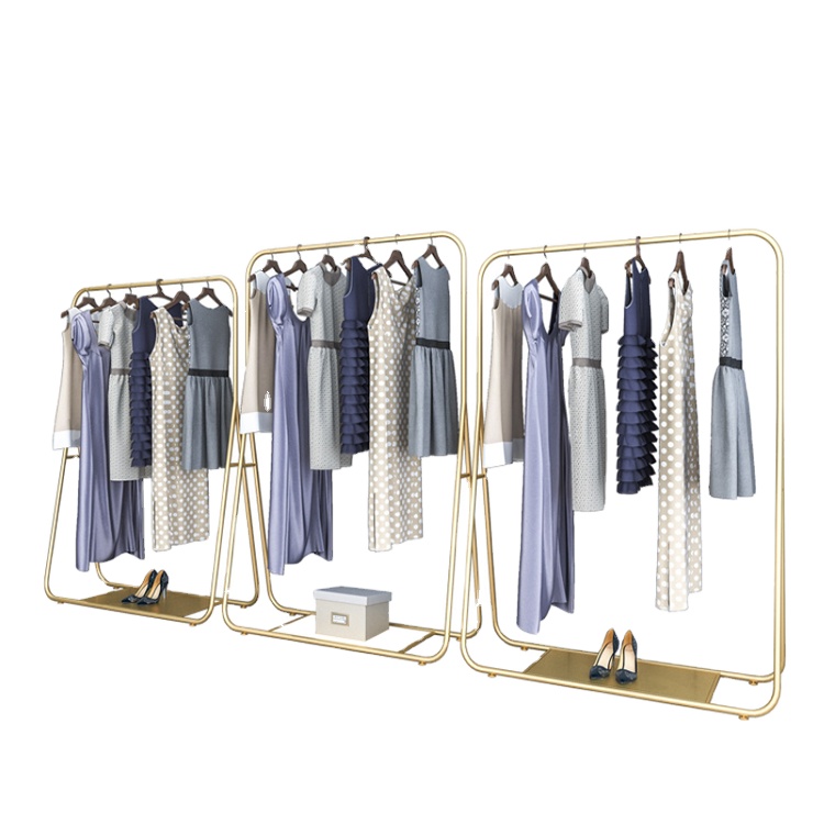 Витрина для магазина одежды, напольная кованая железная простая золотистая витрина для одежды