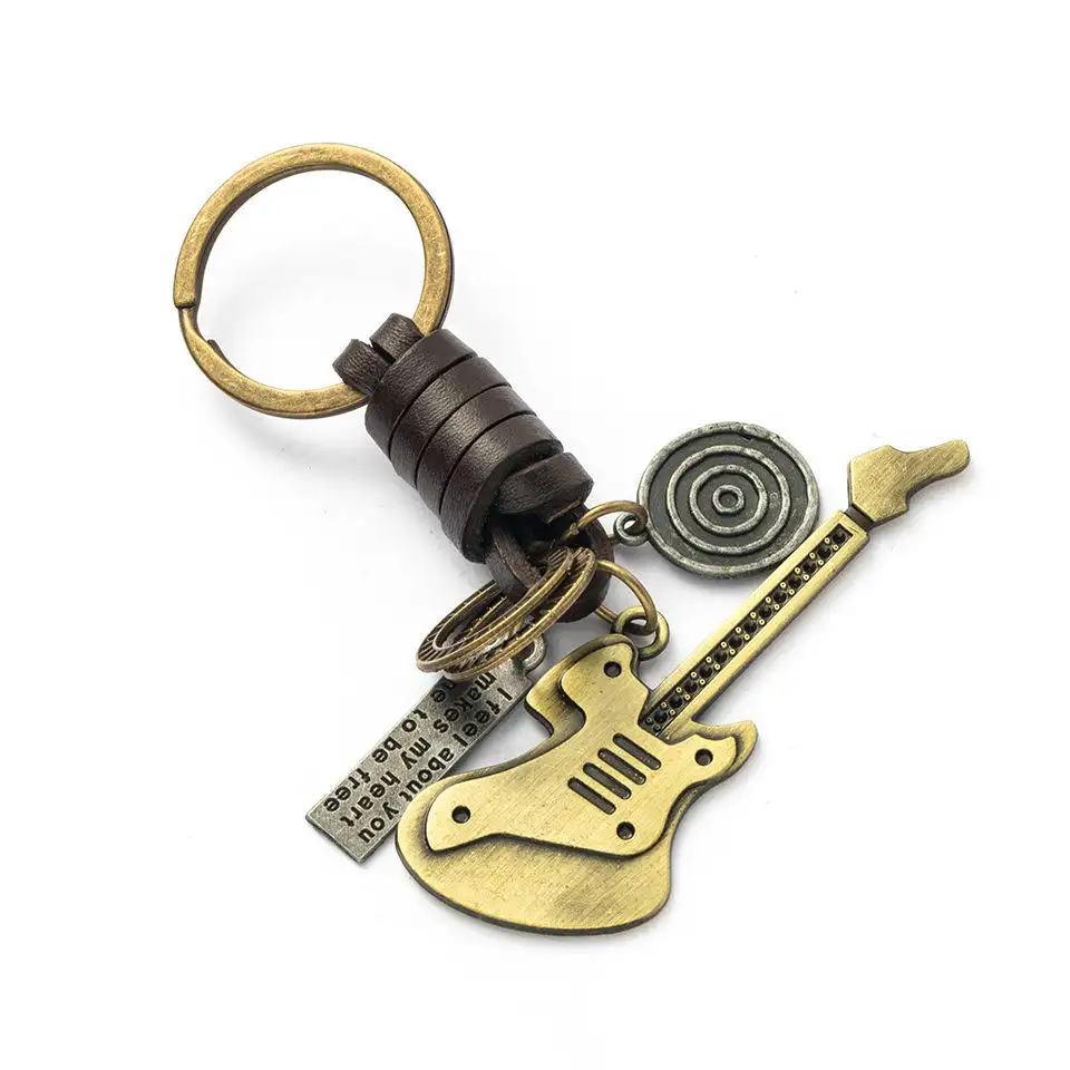 Gantungan kunci biola kulit PU Mini, gantungan kunci biola Sepuh antik logam Mini, Gantungan Kunci musik grosir